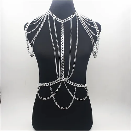 Cadenas de cuerpo para mujer, cadena de hombro de metal grueso dorado, collar de cadena de hombro, arnés de decoración de vestido, cadena de cintura