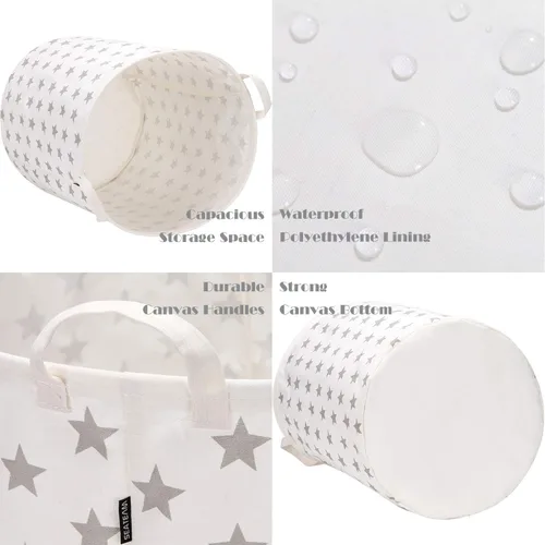 Miniatura 4 de Sea Team. - Cesta grande de 19.7 pulgadas, con recubrimiento impermeable, textil de algodón ramio, plegable, cesta para lavandería, cesta cilíndrica