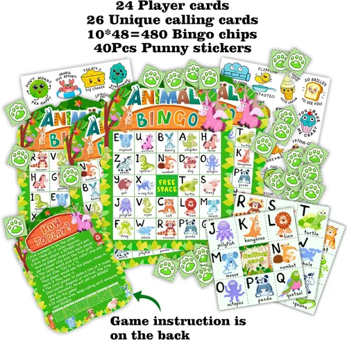 Miniatura 3 de Juego de bingo de animales para niños y adultos, familia, tarjetas de bingo de animales, reconocimiento de letras, juego de fiesta de safari