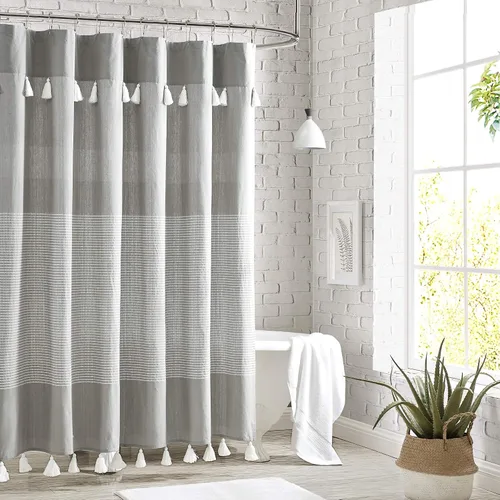 Miniatura 7 de Panama Stripe Cortina de ducha 100% tela de algodón para baño, de 72 x 72 pulgadas /182.88 x 182.88 cm. Gris pardo