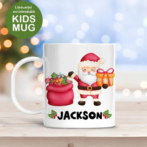 Miniatura 4 de Taza personalizada de Santa para niños, Papá Noel con árbol, polímero ligero