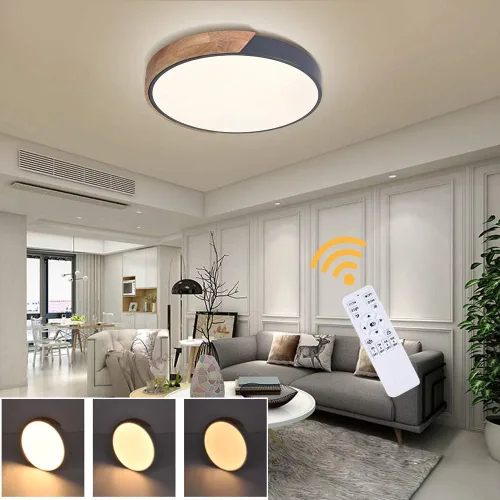 Miniatura 3 de EDISLIVE Lámpara de Techo Regulable de 19 pulgadas Moderna Minimalista LED de Forma Redonda de Madera, Metal y Acrílico, Lámpara de Techo de Montaje