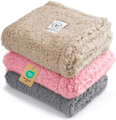 Miniatura 16 de 1 paquete de 3 mantas calmantes esponjosas de vellón de primera calidad para mascotas, manta sherpa suave para perros, cachorros, gatos, beige