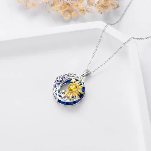 Miniatura 3 de AOBOCO Collar de plata de ley 925 con luna y estrella celta para mujeres y niñas