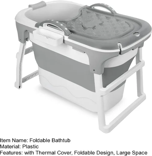 Miniatura 3 de Bañera plegable de 40", bañera portátil de plástico con cubierta térmica, tubo de drenaje, diseño de gran espacio para adultos, fácil de almacenar
