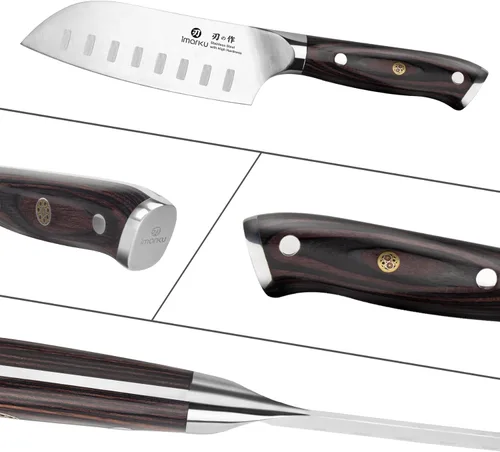 Miniatura 7 de imarku Santoku Cuchillo de chef de 5 pulgadas, cuchillo asiático ultra afilado, cuchillo de chef japonés, acero inoxidable japonés SUS440A, mango