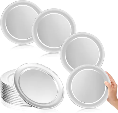 Bokon Juego de 12 bandejas de pizza de 8 pulgadas para horno, antiadherentes, redondas, de aluminio, para pasteles, bandejas, hornear, restaurante,