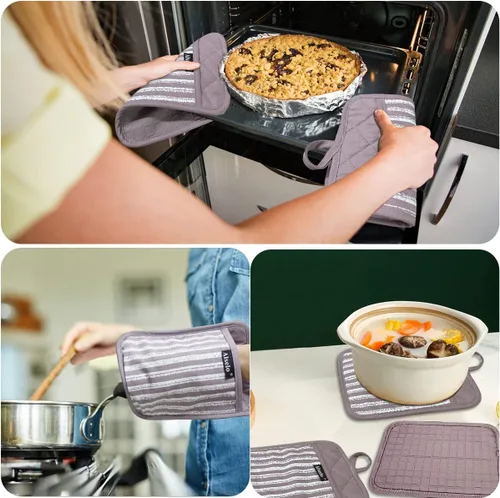 Miniatura 5 de Alselo Juego de 3 Agarraderas de Ollas de Silicona Resistentes al Calor y Antideslizantes, Almohadillas Calientes Profesionales para Horno con Morado