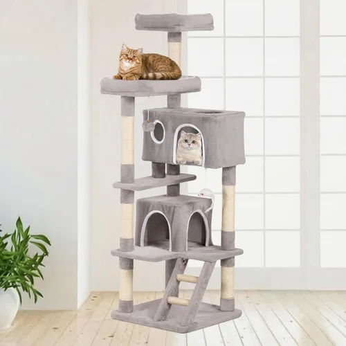 Miniatura 8 de Torre de árbol para gatos de 53 pulgadas, centro de actividades para interiores de varios niveles con postes rascadores de sisal, condominio, percha