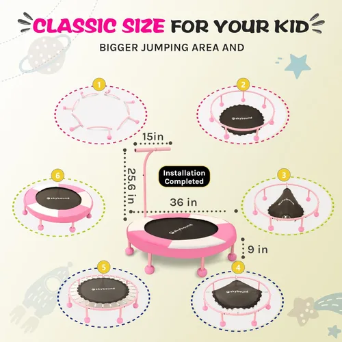 Miniatura 6 de SkyBound Trampolín interior de 36 pulgadas para niños – Trampolín interior para niños con mango – Trampolín para niños pequeños con tubo de acero