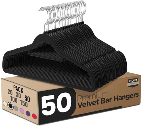Miniatura 19 de Utopia Home Perchas de terciopelo de alta calidad, paquete de 20 – Percha antideslizante con barra de amarre – Perchas negras con gancho giratorio