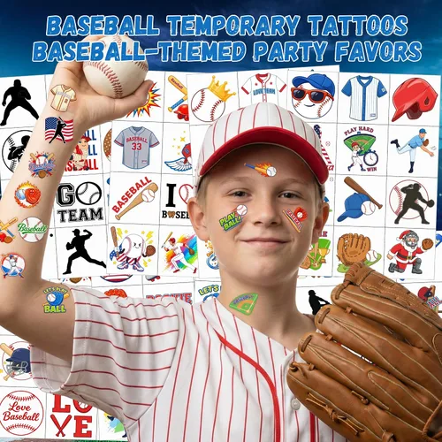 Miniatura 2 de 96 calcomanías de tatuajes temporales de béisbol, regalos de fiesta de cumpleaños de béisbol, decoración de fiesta de cumpleaños temática deportiva