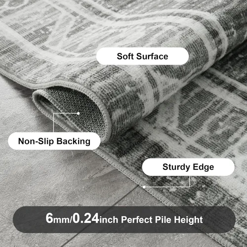 Miniatura 285 de Syalife 4x6 Alfombra Lavable para Área, Ultra Suave Antideslizante, Pila Baja, Alfombra Vintage Resistente a Manchas para Sala de Estar, Alfombra