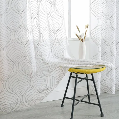 Miniatura 36 de VISIONTEX Cortinas traslúcidas blancas de 63 pulgadas de largo, juego de 2 paneles de bordado marroquí con puntos beige, tela de gasa bordada