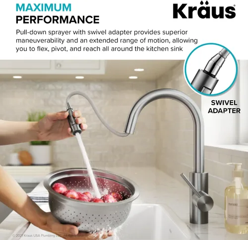 Miniatura 6 de KRAUS Oletto - Grifo de cocina extraíble con un solo mango con ensamble de montaje superior QuickDock en negro mate, KPF-2620MB