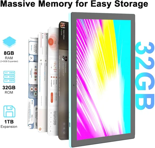Miniatura 5 de Tablet Android 15 de 10 pulgadas con lápiz capacitivo para teclado, 8 GB de RAM 2 en 1 Tableta, incluye mouse y funda protectora, batería de 6000