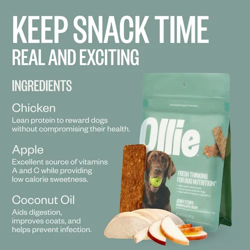 Miniatura 3 de Ollie Paquete Variado de Golosinas Jerky para Perros, Paquete de Pollo y Manzana y Carne de Res y Batata Dulce, Completamente Natural, Saludable