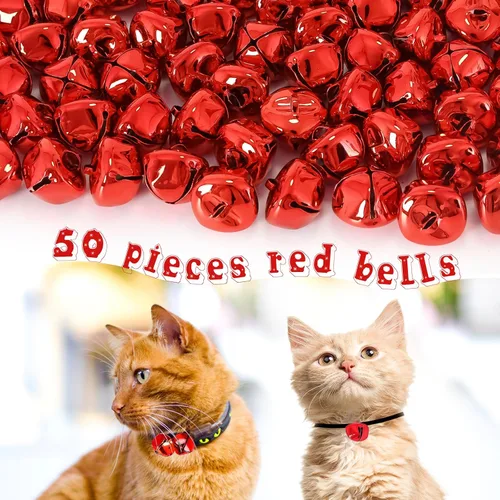 Miniatura 2 de Cascabeles para manualidades, cascabeles grandes de 1 pulgada a granel, 50 campanas de Navidad para manualidades, festivales, hogar, corona, Rojo