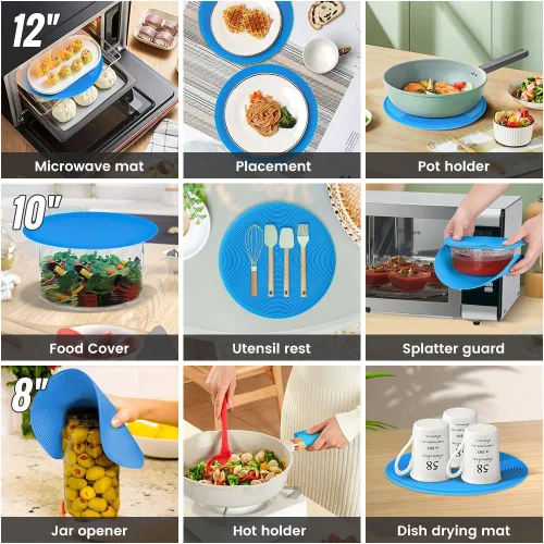 Miniatura 3 de Tapete multiuso para microondas, paquete de 3 salvamanteles, almohadilla caliente, soportes para ollas, tapete individual, soporte para utensilios