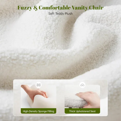 Miniatura 3 de DurayLoly Silla de Tocador con Ruedas Sin Brazos, Silla de Tocador Blanca con Respaldo, Silla de Escritorio Ultra-Suave de Felpa Linda, Silla