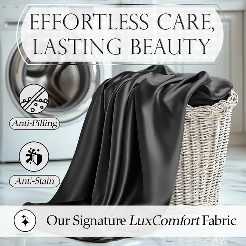 Miniatura 106 de DECOLURE Sábanas de satén – Juego de ropa de cama de lujo sedoso tamaño matrimonial de 6 piezas, más suave que la seda, sin arrugas con sábana