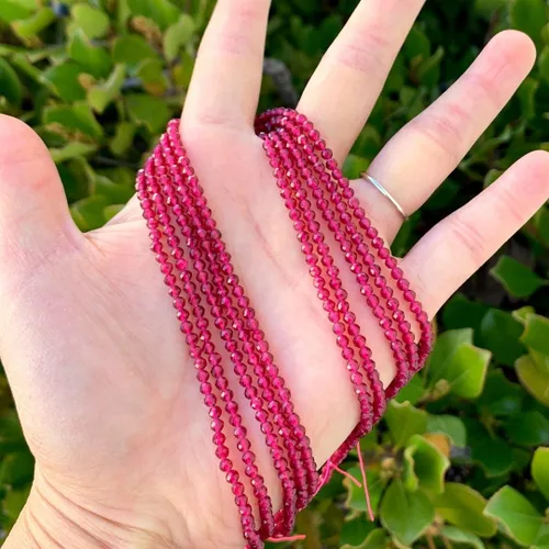 Miniatura 2 de Adabele GH3R-3 - 2 hebras de piedras preciosas curativas de jade rojo granate natural, 0.12 pulgadas, cuentas sueltas redondas facetadas pequeñas