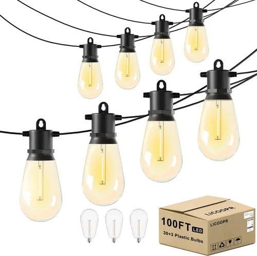 Miniatura 8 de Luces de Cadena para Exteriores 50 pies IP65 Impermeables Luces de Patio con 15 + 2 Bombillas LED Irrompibles Grado Comercial Luces de Cadena LED