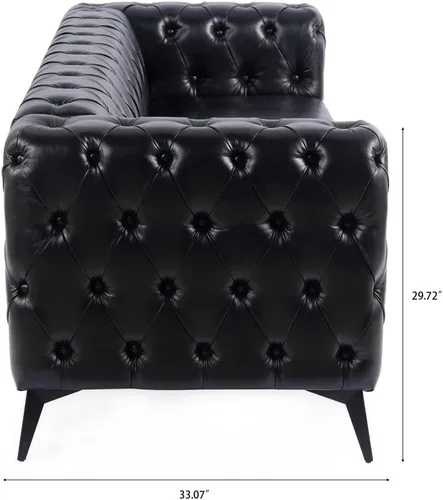 Miniatura 5 de Sofá Chesterfield de 84 pulgadas, piel sintética, cojín extraíble tradicional con brazo cuadrado de 3 plazas, ribete de botón copetudo con patas