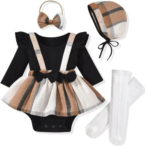 Miniatura 107 de Unutiylo Ropa de bebé recién nacida prematura con tirantes, traje de otoño e invierno, traje de manga larga con volantes