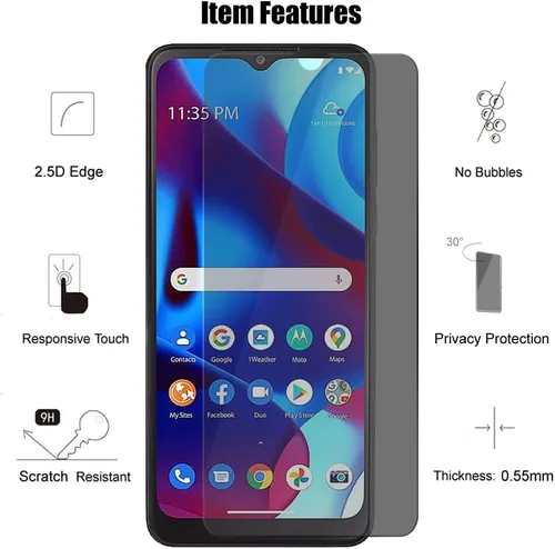 Miniatura 3 de (3+3) Protector de pantalla de privacidad de vidrio templado para Motorola Moto G Pure (3+3) con protector de lente de cámara, antiarañazos