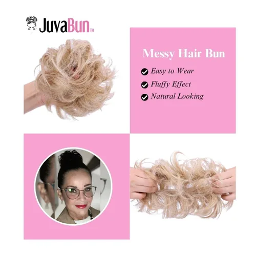 Miniatura 6 de Juvabun Pieza de pelo pequeño y desordenado color negro – Coletero sintético ondulado y rizado para mujer, mini extensión de moño para cabello fino