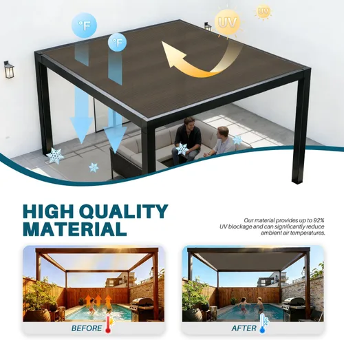 Miniatura 2 de COARBOR Toldo de tela para exteriores, 12 x 55 pies, para bricolaje, pérgola, cochera, patio, terraza, jardín, invernadero, balcón, color marrón