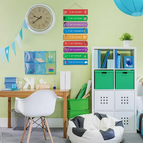 Miniatura 4 de Chunful Juego de 9 letreros de pared inspiradores para dormitorio de niños, decoración de pared inspiradora de madera, letrero de pared motivacional