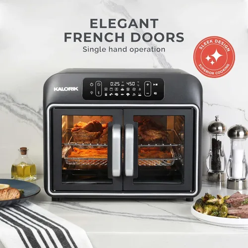 Miniatura 3 de Kalorik Horno de convección de freidora de aire, serie de diseñador, 26 cuartos de galón con ventilador de doble velocidad, puertas francesas