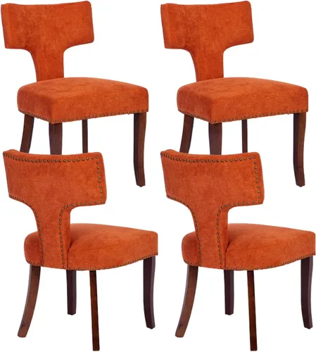 Miniatura 26 de Juego de 2 sillas de comedor modernas de mediados de siglo, sillas de comedor tapizadas en tela de chenilla con respaldo curvado y ribete
