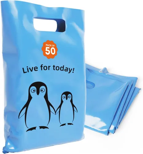Miniatura 46 de Bolsas de plástico con asas – Bolsas de mercancía de 12 x 15 pulgadas para pequeñas empresas – Bolsas troqueladas para compras minoristas y Negro