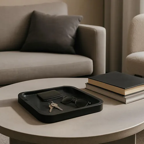 Miniatura 5 de Bey-Berk Robbie - Bandeja de valet de mármol (negro), organizador cuadrado de piedra de 9 x 9 pulgadas para llaves, cartera y joyas, organizador