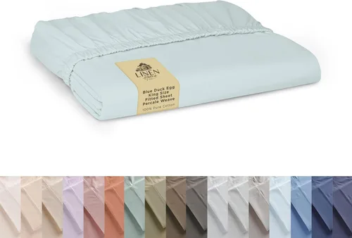 Miniatura 9 de Sábana bajera de 100% algodón percal, tamaño King, verde salvia, 1 sábana bajera con bolsillos profundos, ropa de cama fresca y resistente, 78 x 80