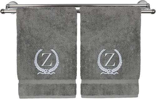 Miniatura 33 de Toalla de mano con monograma, regalo personalizado, 16 x 30 pulgadas, diseño de corona dorada bordada con letra blanca en toalla negra, extra