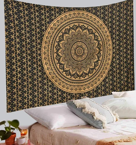 Miniatura 5 de ANJANIYA - Tapiz para colgar en la pared, diseño de mandala, nuevo sombreado dorado, decoración de dormitorio, metálico, hippy, arte de muro