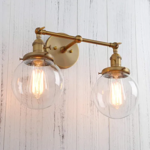 Miniatura 18 de PERMO Iluminación de candelabro de pared industrial vintage con sombra de globo de vidrio transparente redondo de 5,9" soplado a mano (Negro)