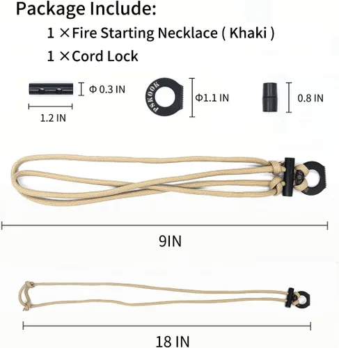 Miniatura 2 de PSKOOK Collar de iniciador de fuego, collar de paracaídas de supervivencia con pedernal y acero, collar de bushcraft para camping, senderismo y Caqui