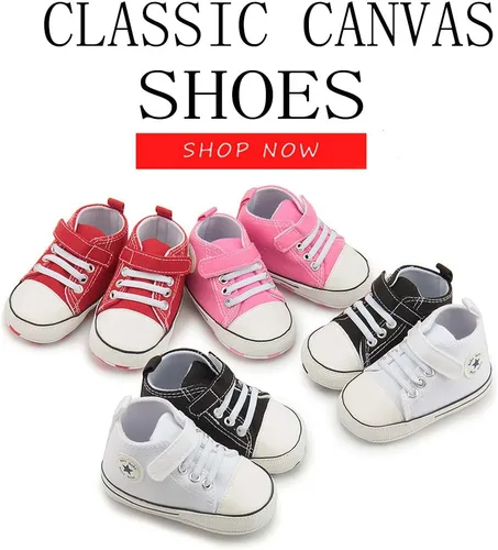 Miniatura 2 de Meckior - Zapatos deportivos de lona para bebé, con suela suave y caña alta, para sus primeros pasos y estar en la cuna