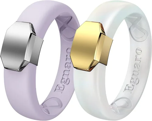 Miniatura 31 de Egnaro - Anillo de boda de silicona para mujer, diseño ergonómico y transpirable, ancho de 0.15 pulgadas, bandas de silicona flexibles con placa