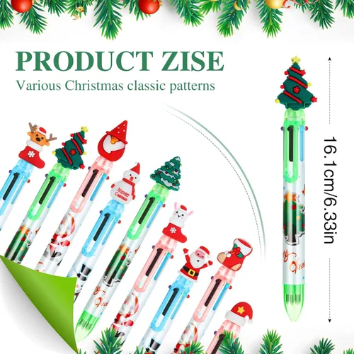 Miniatura 5 de 24 bolígrafos de Navidad 6 en 1, multicolor, retráctiles, 6 colores, árbol de Navidad, Papá Noel, muñeco de nieve, regalos de fiesta de fin de año