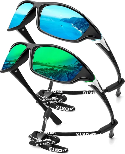 Miniatura 25 de KALIYADI 4 Pack Polarized Sunglasses-Men Sports Sun-glasses: Mens Sunglasses UV Protection for Fishing Driving Cycling A02-negro/azul hielo/rojo