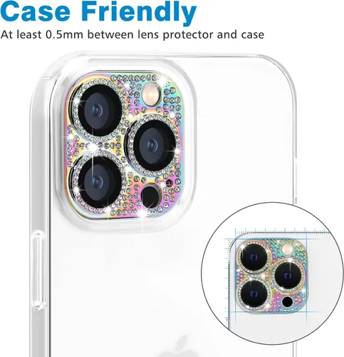 Miniatura 49 de Protector de lente de cámara diseñado para iPhone 12 Pro Max, con diamantes de imitación 3D con diamantes de imitación 9H, vidrio templado, Rosado