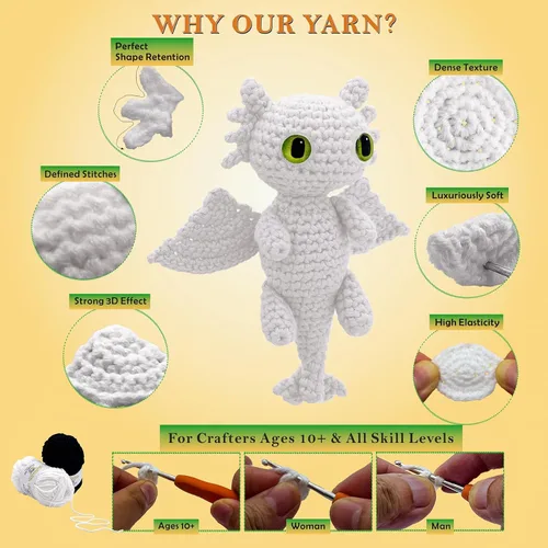 Miniatura 6 de LuNuaFvy Kit de ganchillo para principiantes, adultos/adolescentes/niños mayores de 9 años - Juego de dragón Amigurumi Animal con video de 4 horas