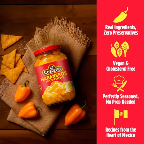 Miniatura 4 de La Costeña Pimienta habanero en rodajas para comida mexicana, salsa habanero de mango, guacamole, enchiladas, ingredientes picantes para nachos