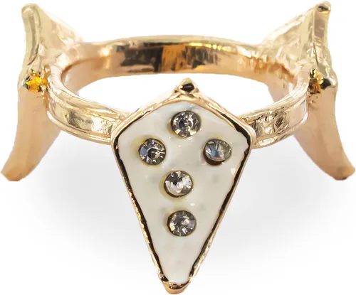 Soporte para huevos de metal en tono dorado con rombos blancos